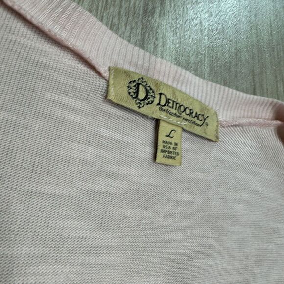 Democracy Womens Cardigan Button Front Semi Sheer L Pink Floral Roll Up Sleeve - Picture 3 of 6